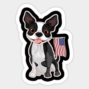 American Flag Boston Terrier Dog Love Sticker